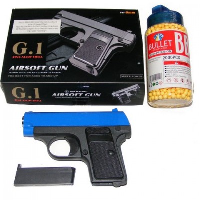 Galaxy G1 Blue Spring Powered Metal BB Gun Pistol 250 FPS & 2000 Pellets