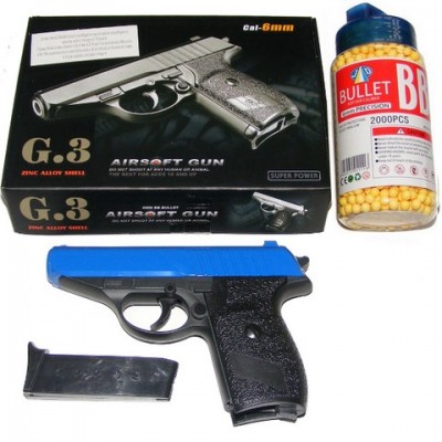 Galaxy G3 Blue Spring Powered PPK Metal BB Gun Pistol 250 FPS & 2000 Pellets