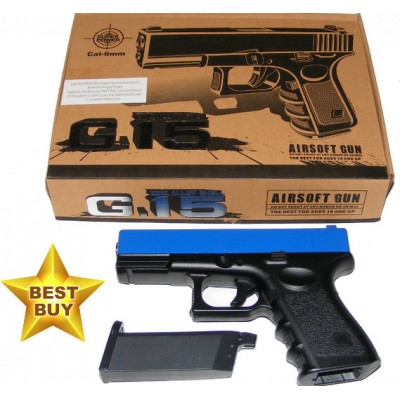 Galaxy G15 Spring Powered Blue Metal BB Gun Pistol (Glock Replica)
