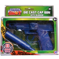 Sure Shot Blue Die Cast Metal 8 Shot Cap Gun with Plastic Silencer Sure Shot Blue Die Cast Metal 8 Shot Cap Gun with Plastic Silencer